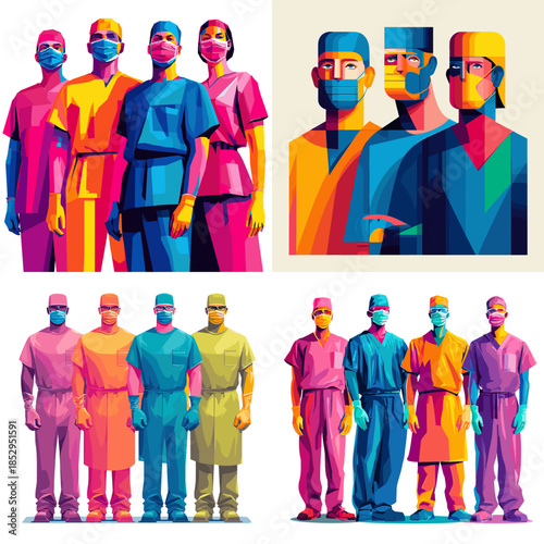 Colorful abstract portrait set of diverse human figures with bold geometric shapes and vibrant gradients representing identity diversity modern society and expressive contemporary illustration