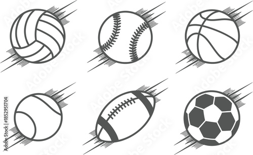 Assorted sports balls in motion