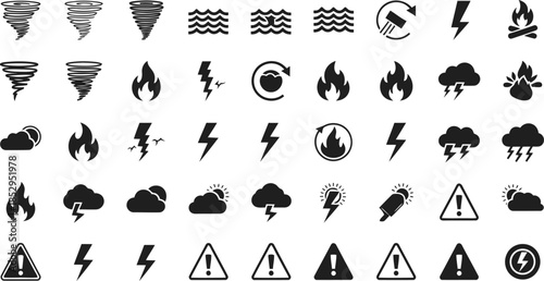 Weather warning and alert icons set