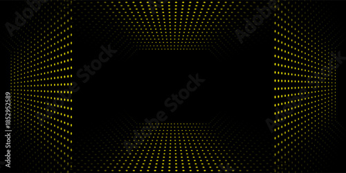 Abstract dark space with glowing dots shape decoration. Modern graphic design element dotted line style wallpaper yellow art light simple