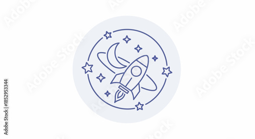 Rocket ship soaring through space with stars and planets.