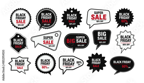 Collection of black friday sale and discount badges and labels