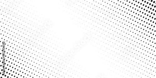 Hexagon halftone gradient texture. Abstract black grunge background. Geometric retro halftone tech overlay. Fading wavy hexagonal pattern backdrop. Vector vanishing honeycomb grunge bitmap wallpaper
