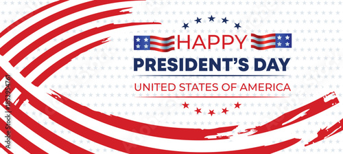 Happy Presidents Day Patriotic Banner with Flowing American Flag Waves, United States of America Celebration Vector Background