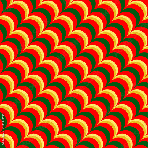 Seamless pattern, background with red, green and gold waves. Vector illustration.