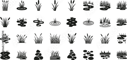 Nature icon set with plants and flowers