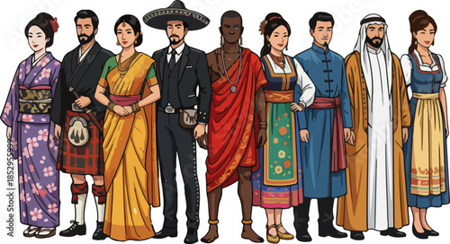 International Traditional Costume People Vector Set
