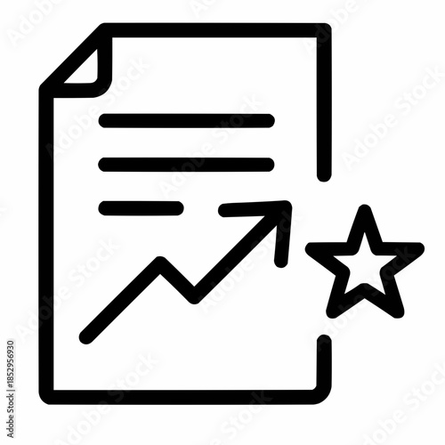 Line icon of a document with upward arrow and star — upgraded strategy, black on white, square minimalist style