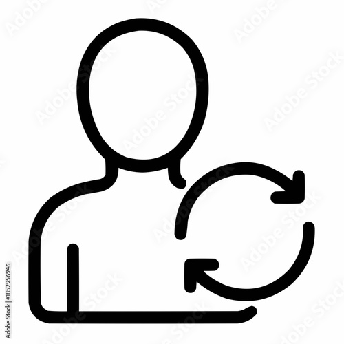 Line icon of a person with refresh symbol — mindset shift, black on white, square minimalist style