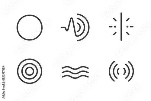 Resonant Void Icons. Line style icons of Resonant Void: open circle, fading pulse, glowing beam, hollow pattern, silent ripple,