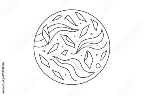 Delicate Shards Icons. Line style vector icons of Delicate Shards: floating pieces, curved lines, translucent waves, mirrored dust