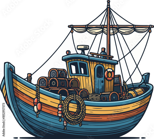Powerful Fisherman Boat Vector Illustration