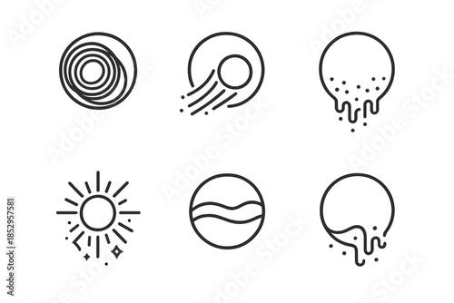 Analog Tears Vector Icons. Line style vector icons of Analog Tears: tape rings, glowing trails, curved motion, dripping dust,