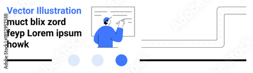 Person pointing at a board with diagrams and analytics. Ideal for education, data analysis, professional training, strategy planning, teamwork, presentations, simple landing page