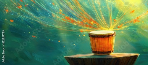 Vibrant Drum Beat: Abstract Musical Energy Radiating from a Djembe