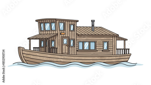 3D illustration of a house on the water by the sea