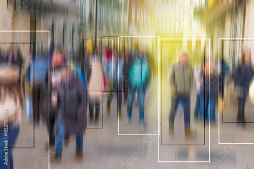 Persons in the rectangles being tracked by cameras in the cities. Cross camera tracking