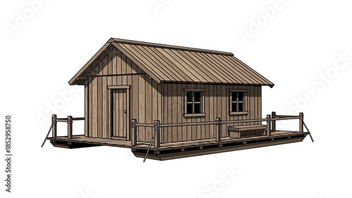 3D residential house model isolated on a white background with simple architecture and exterior design