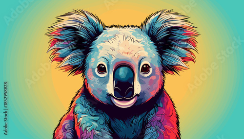Vibrant Koala Portrait - A Colorful and Expressive Animal Illustration.