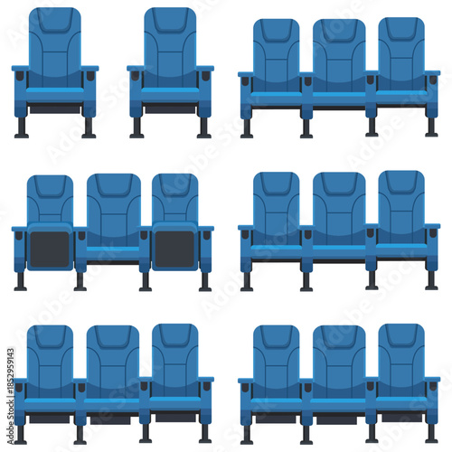 Cinema Seating: A meticulously arranged assortment of blue cinema seats, offering a visual symphony of design and the anticipation of cinematic experience.
