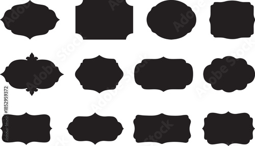 Vintage Label Frame Set. Black Retro Badge and Decorative Shape Collection.