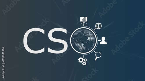 Global Customer Support and CSO Concept Animation with Digital Global, Business Analytics, Communication, Service Network and Technology Icons on Dark Background