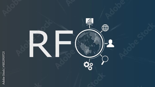 Global RFO Technology Network Concept with Connected World Map, Data Analytics, Communication Systems, Research, Innovation, Digital Transformation and Wireless Signal Visualization Background