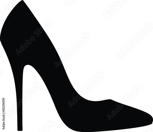 A pair of elegant black leather stiletto high heel shoes showcases timeless fashion and glamour in this stylish closeup of a woman's footwear accessory