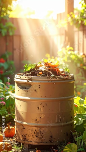 Composting Bin in a Garden, Daylight
