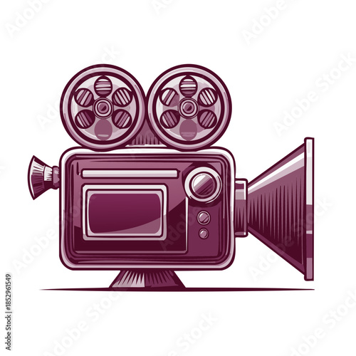 Vintage Movie Camera Illustration with Film Reels and Detailed Shading Creates a Sense of Nostalgia