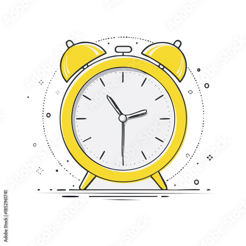 Yellow Classic Alarm Clock Graphic Depiction Time Measurement Device, Reminder Bell Symbol