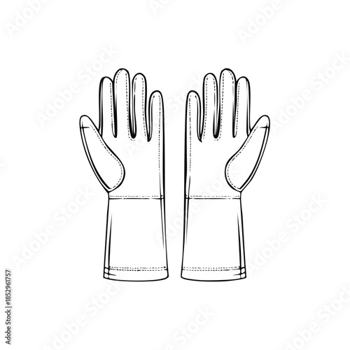 Protective Gloves Line Art Illustration: Handwear for Cleaning and Safety, Drawn Outline