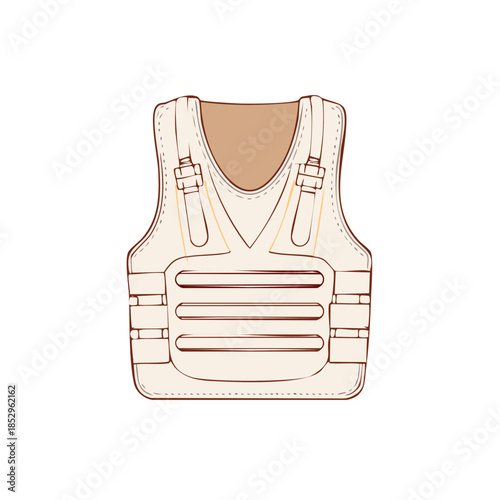 Beige Body Armor Vest Tactical Gear Protection Vest Isolated Vector Illustration