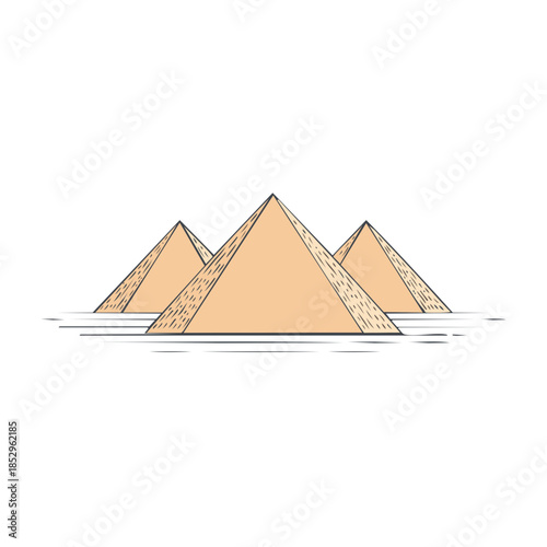 Egyptian pyramids illustration featuring the sandy desert landscape in sketch art with geometric shapes forming ancient triangular structures