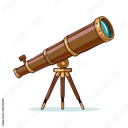 Vintage brass telescope on a tripod for astronomy hobby and stargazing adventures or a retro scientific instrument