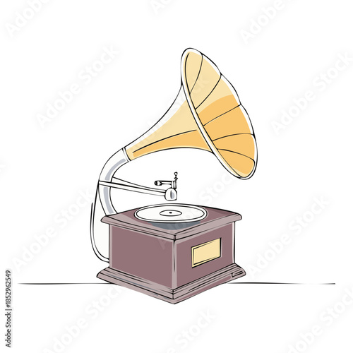 Antique Gramophone Illustration Retro Music Player Vinyl Record Sketch
