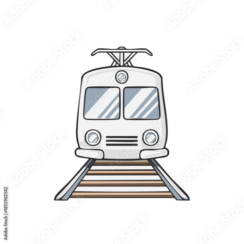 Cartoon Subway Train Front View, Railway Transportation Illustration, Passenger Public Transit Vehicle
