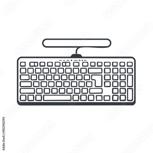 Simple Isolated Outline of Computer Keyboard with a Cable Connected to it in a Vector Graphic Style
