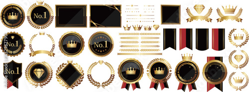 高級感のあるエンブレムフレームと装飾セット　ブラック＆ゴールド