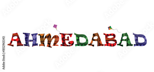 Ahmedabad Colorful Typography Text Design –Gujarat City Textile  Creative Vector Illustration