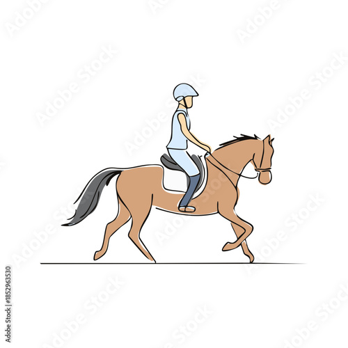 Woman riding horse line art Equestrian dressage practice training sketch