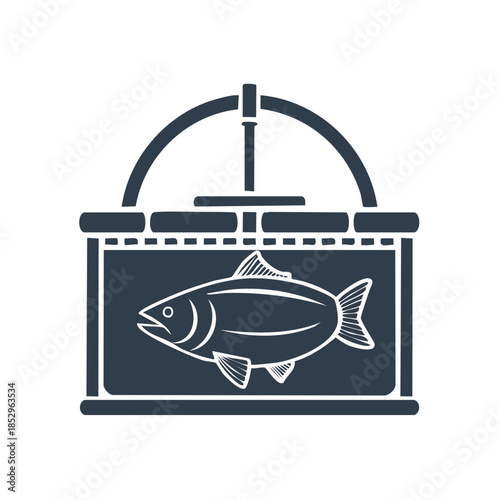 Fishmonger Shop Sign with Fish Silhouette isolated on transparent background, seafood market display