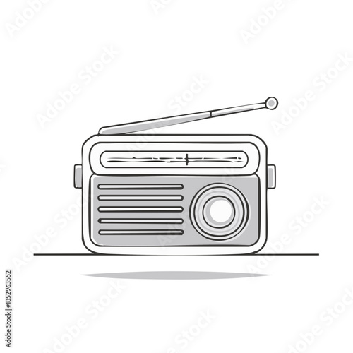 Sketchy Vintage Radio with Antenna for Broadcast and Music Listening