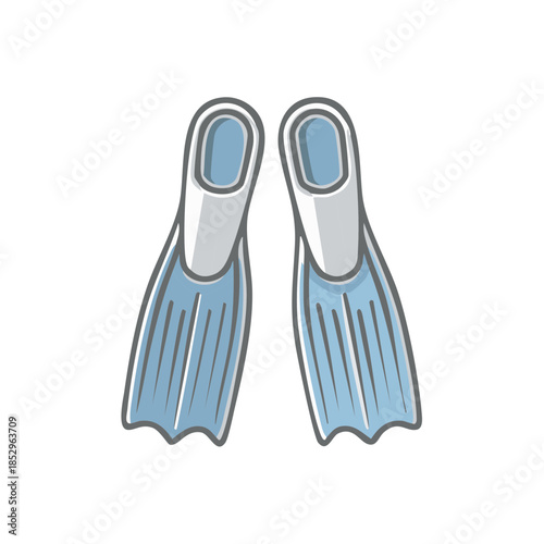 Pair of cartoon style diving fins for swimming adventures, aquatic recreation, isolated graphic illustration for summer ocean sport design elements