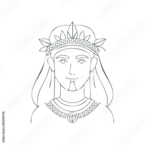 Noble Figure With Crown and Amulet Line Art Depiction