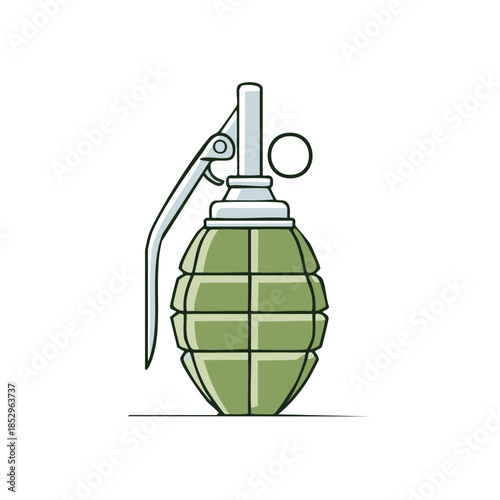 Isolated hand grenade illustration depicting a military weapon, potential danger and explosive device.
