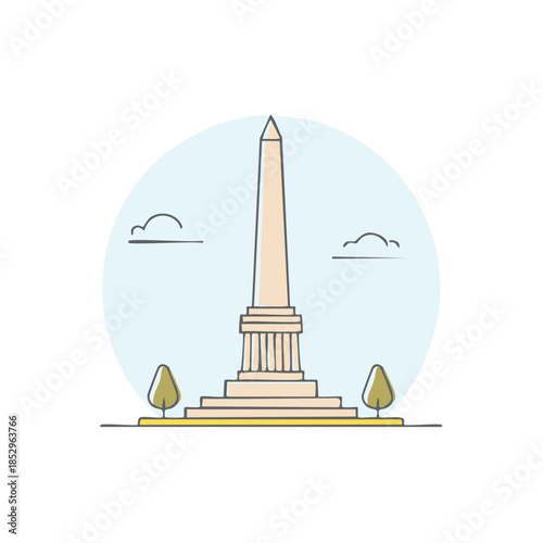 Monumental Obelisk Vector Illustration, Landmark Symbol, Flat Design