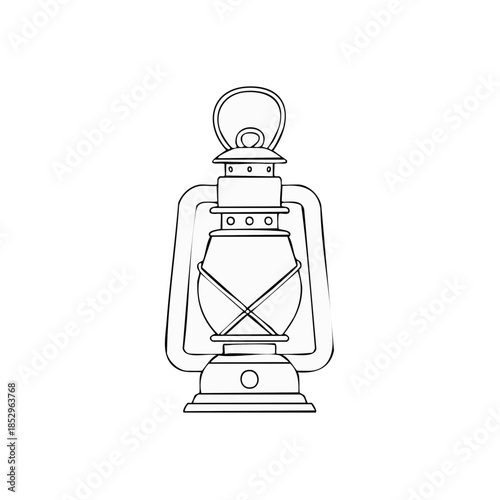 Line Art Illustration of an Antique Kerosene Lamp with Handle in Minimalist Style