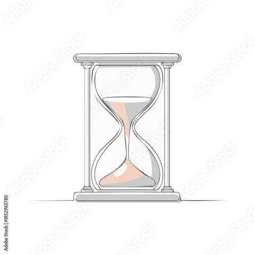 Elegant hourglass graphic with sand flowing in minimal white background illustration
