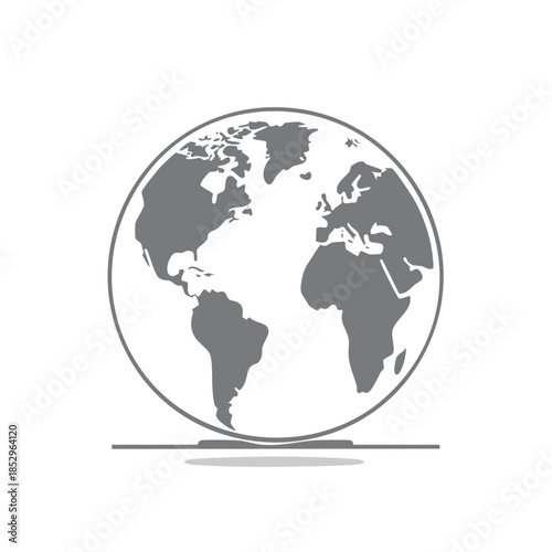 Globe showing world continents concept for geography education and earth science studies depicted in minimalist grayscale design